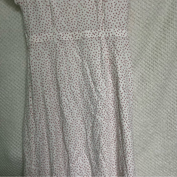 LOFT Midi Dress Button Down Flutter Sleeves V-Neck Waist Tie Pink White 12P - Picture 9 of 11